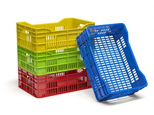 Stack of empty plastic crate or box for fruits and vegetables is